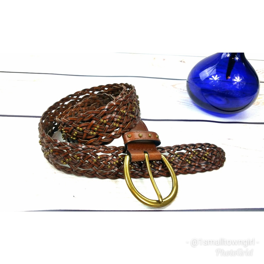 Vintage genuine leather gold bead stud belt